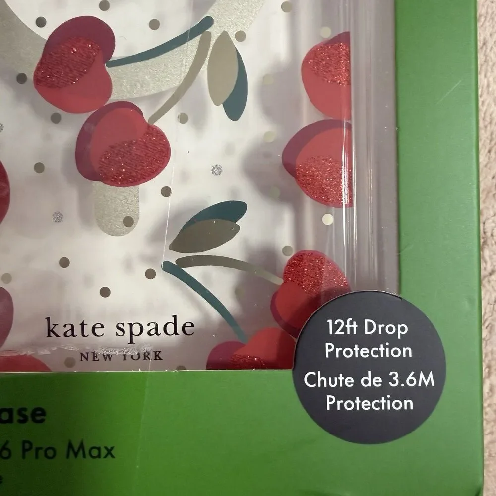 Kate Spade iPhone 16 Pro Max Case MagSafe Cherry Polka Dot Glitter Clear New